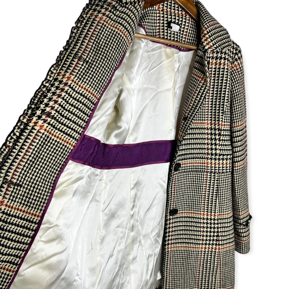 J. Crew Black and White Houndstooth Plaid Coat with Tan Accents. - Picture 2 of 8